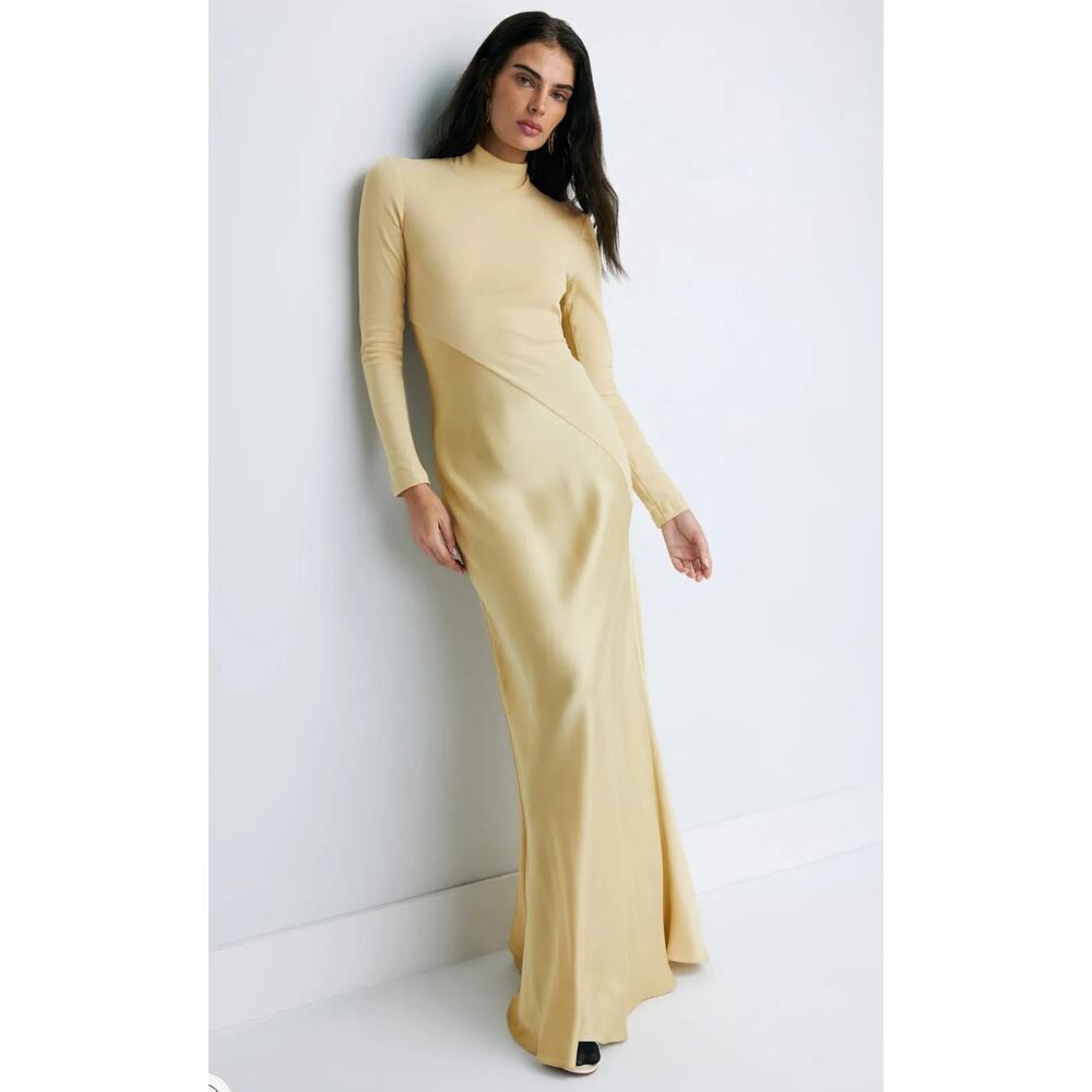 Rosetta Getty Off-White Bias Turtleneck Combo Gown Size M